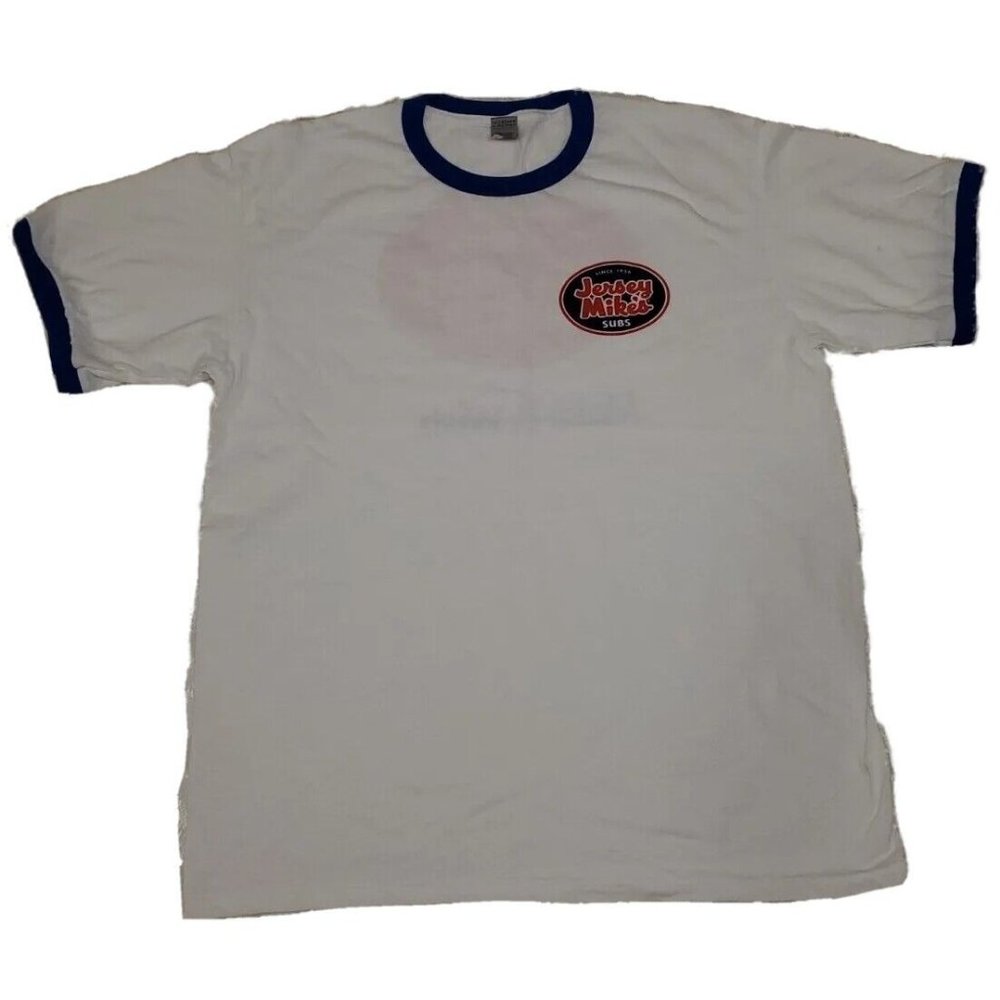 Jersey Mike's Subs Restaurant Company Logo Ringer T-Shirt Unisex Size Large